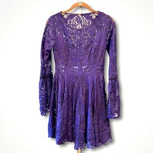 FREE PEOPLE lace long sleeve fit and flare mini dress cutout back gypsy sleeves